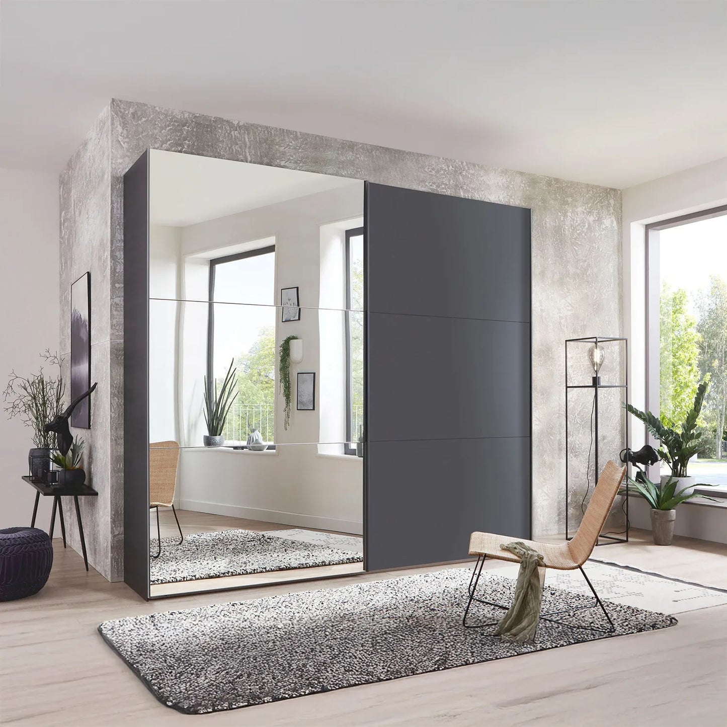 Corfu Graphite Sliding Door Wardrobe With Mirror by Wiemann