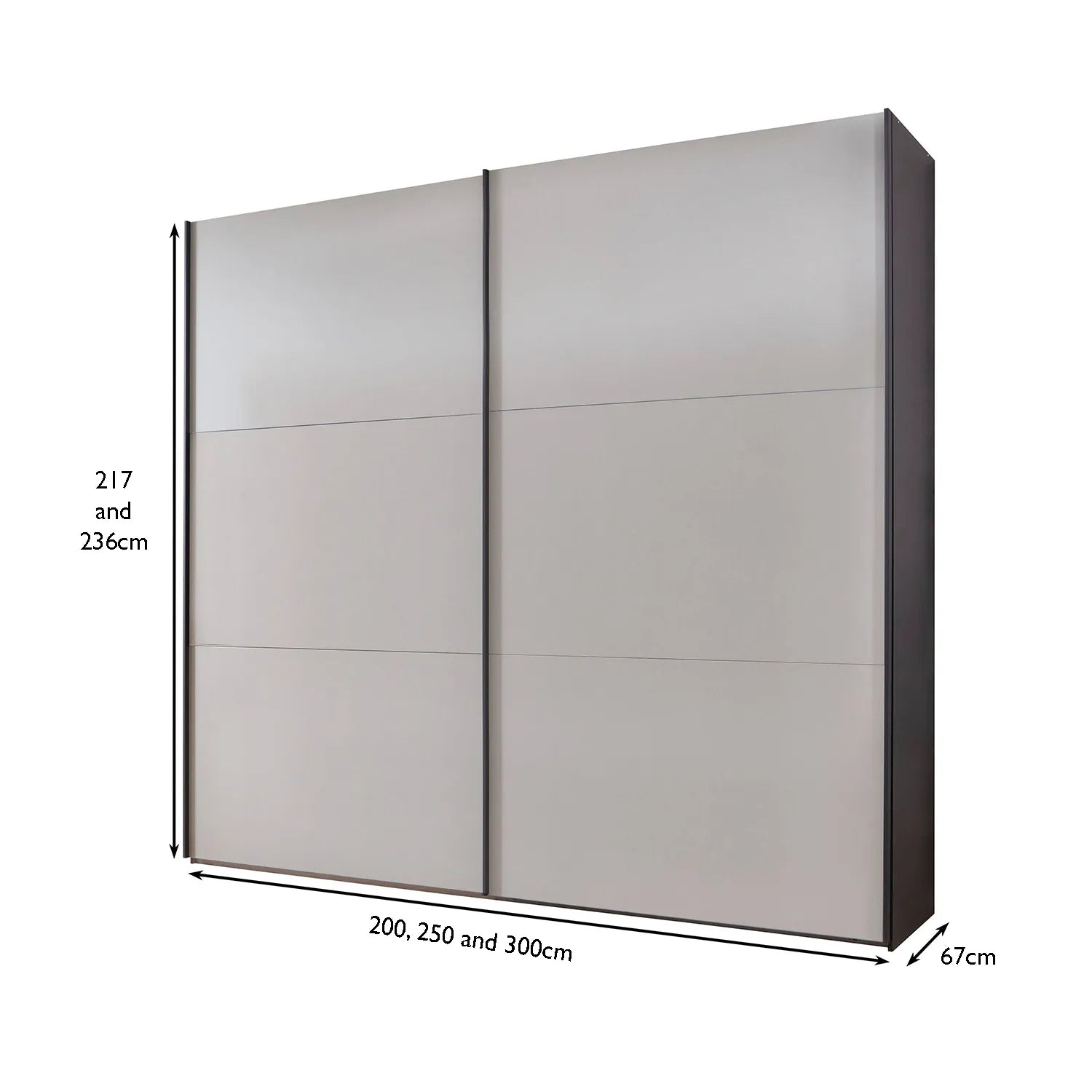 Corfu Graphite and Pebble Grey Sliding Door Wardrobe - Dimensions