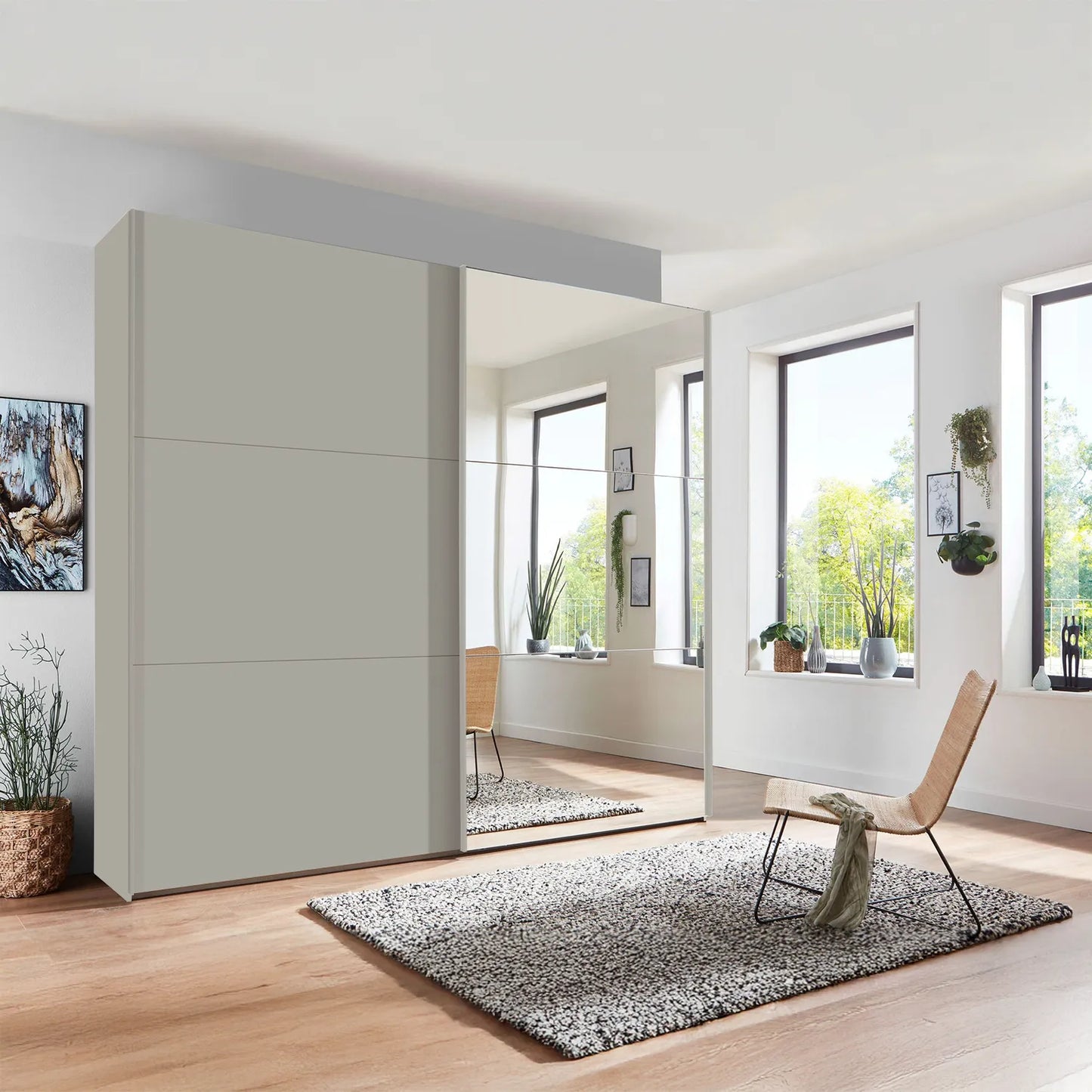 Styled in a Room Modern Wiemann Corfu Pebble Grey and Mirror Sliding Door Wardrobe