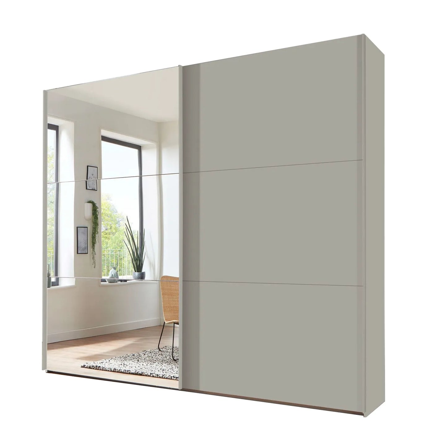 Modern Wiemann Corfu Pebble Grey and Left Door Mirror Sliding Door Wardrobe