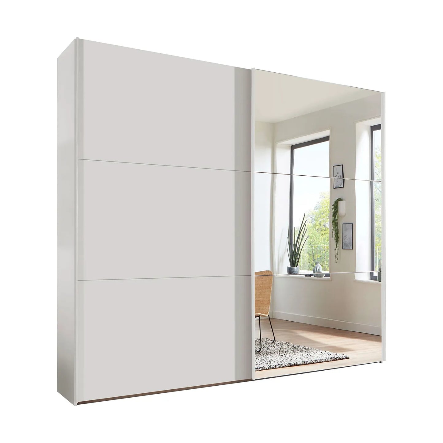 Corfu White Matt 2 Door sliding Wardrobe with Mirror on the right door