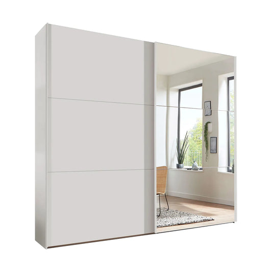 Corfu White Matt 2 Door sliding Wardrobe with Mirror on the right door
