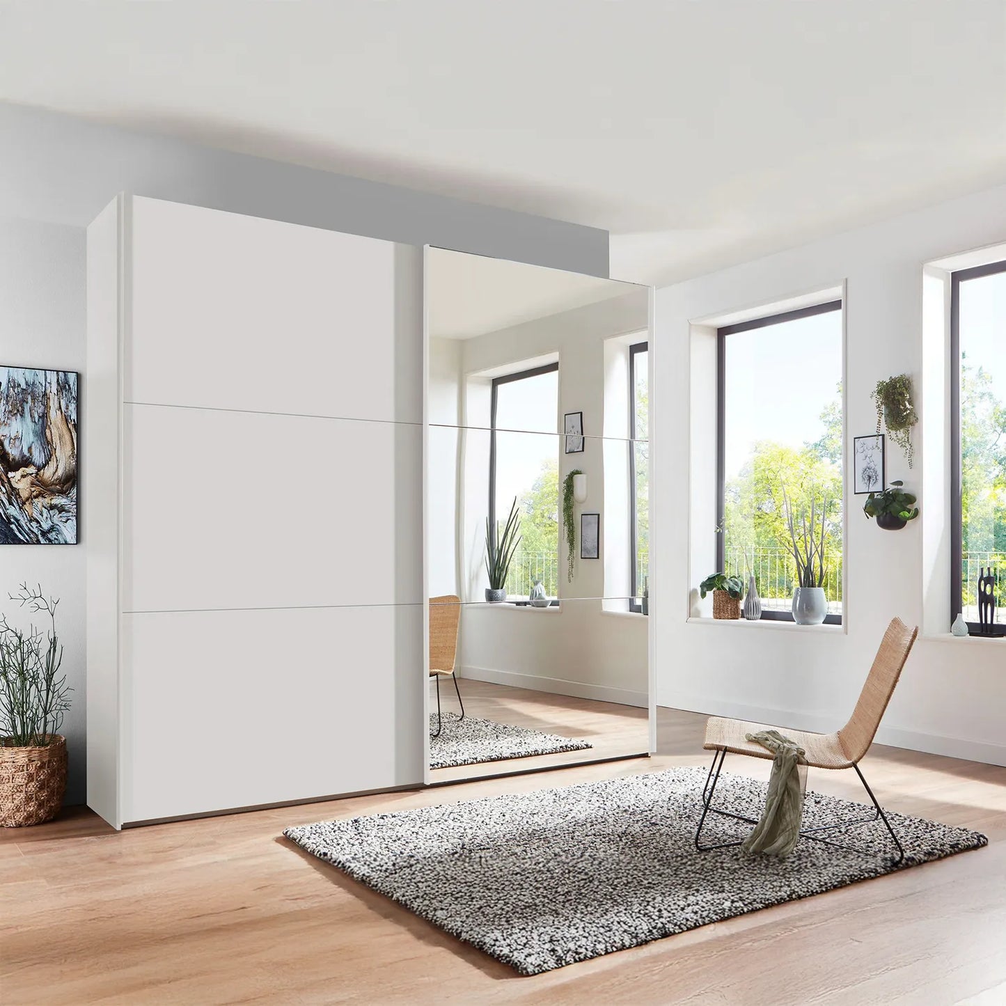 Corfu White and Mirror Sliding Door Wardrobe