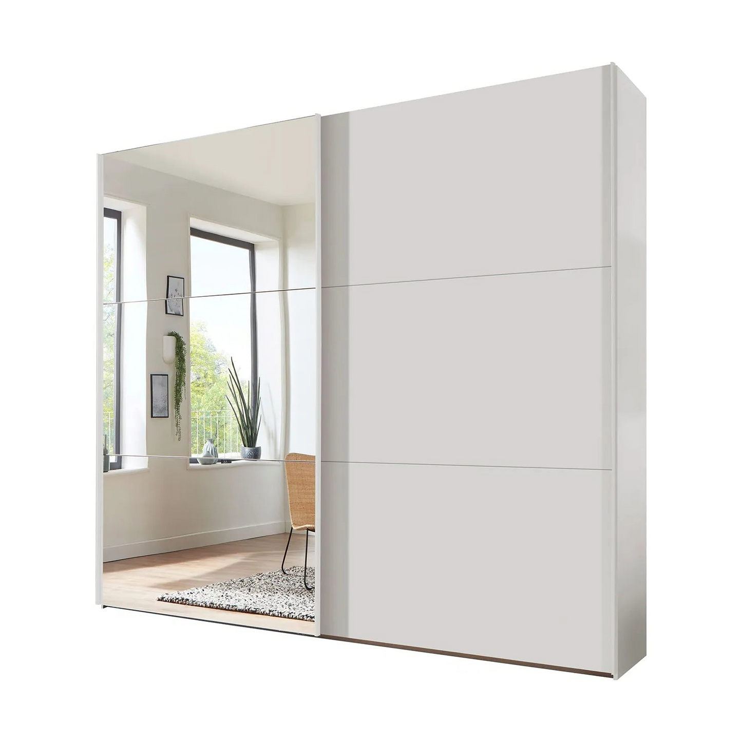 Corfu White Matt 2 Door sliding Wardrobe with Mirror on the Left door