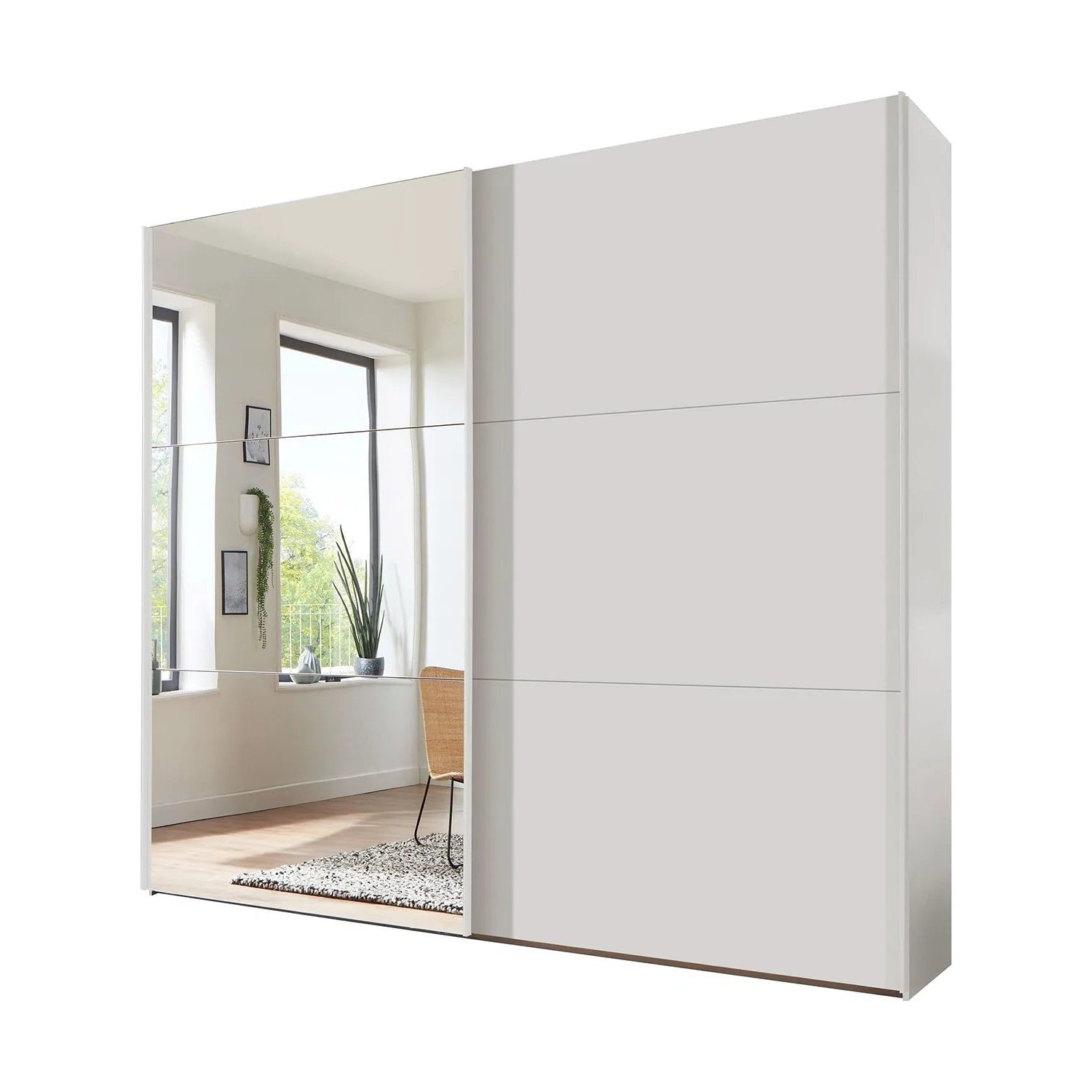 Corfu White Matt 2 Door sliding Wardrobe with Mirror on the Left door