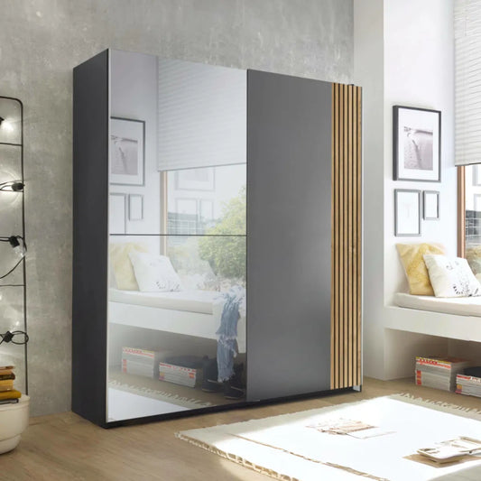 Dorset Grey Sliding 2 Door Mirrored Wardrobe 170cm