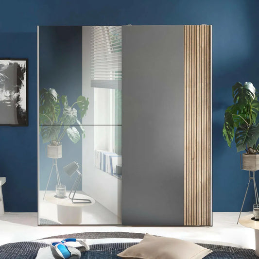 Dorset Grey Sliding 2 Door Mirrored Wardrobe 170cm