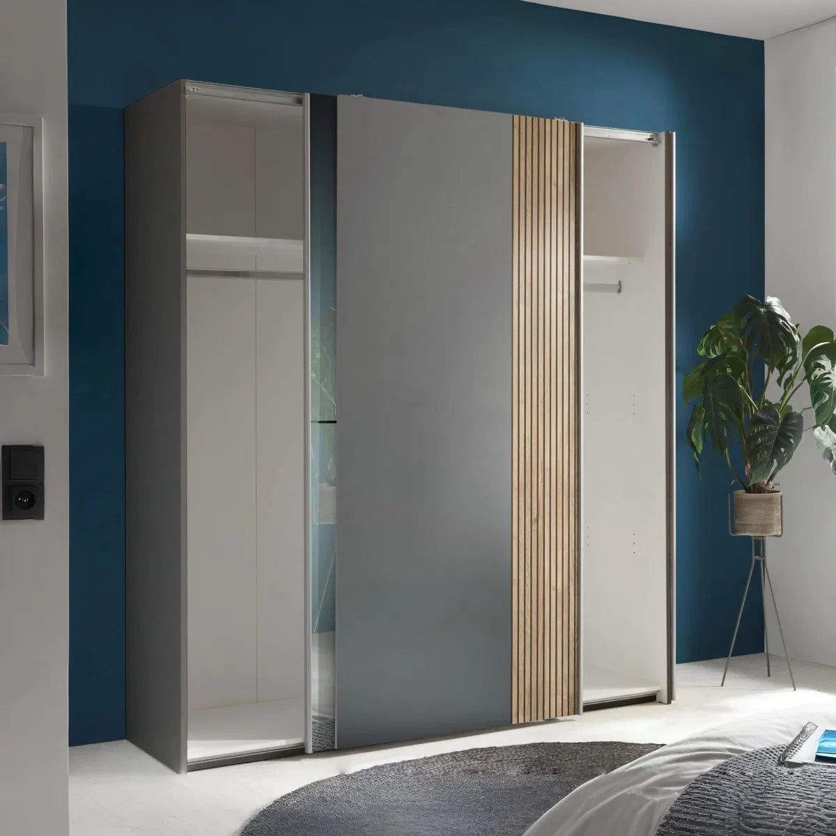 Dorset Grey Sliding 2 Door Mirrored Wardrobe 170cm