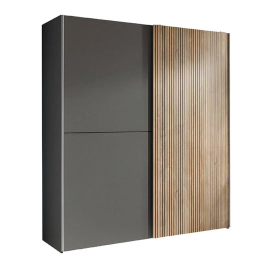 Dorset Grey and Slatted Sliding 2 Door Wardrobe 170cm