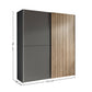 Dorset grey and slatted sliding 2 door wardrobe 170cm with dimensions labeled on a white background