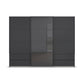 Elon 181cm Graphite & Basalt Glass Sliding 3 Door Wardrobe with Drawers - Front view
