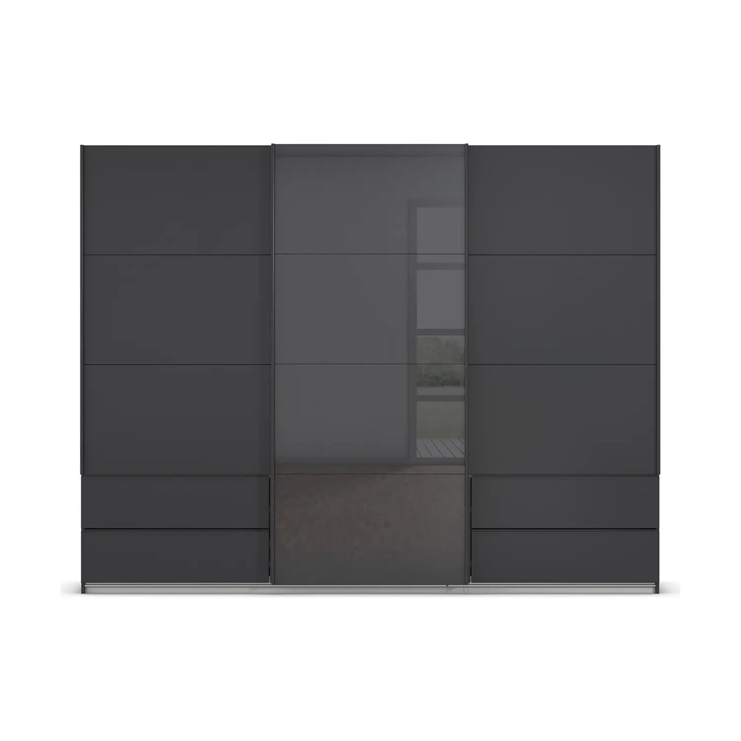 Elon 181cm Graphite & Basalt Glass Sliding 3 Door Wardrobe with Drawers - Front view