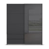 Elon 181cm Graphite & Basalt Glass Sliding 2 Door Wardrobe with Drawers - Front view
