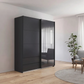Elon 181cm Graphite & Basalt Glass Sliding 2 Door Wardrobe with Drawers - Styled in a Bedroom