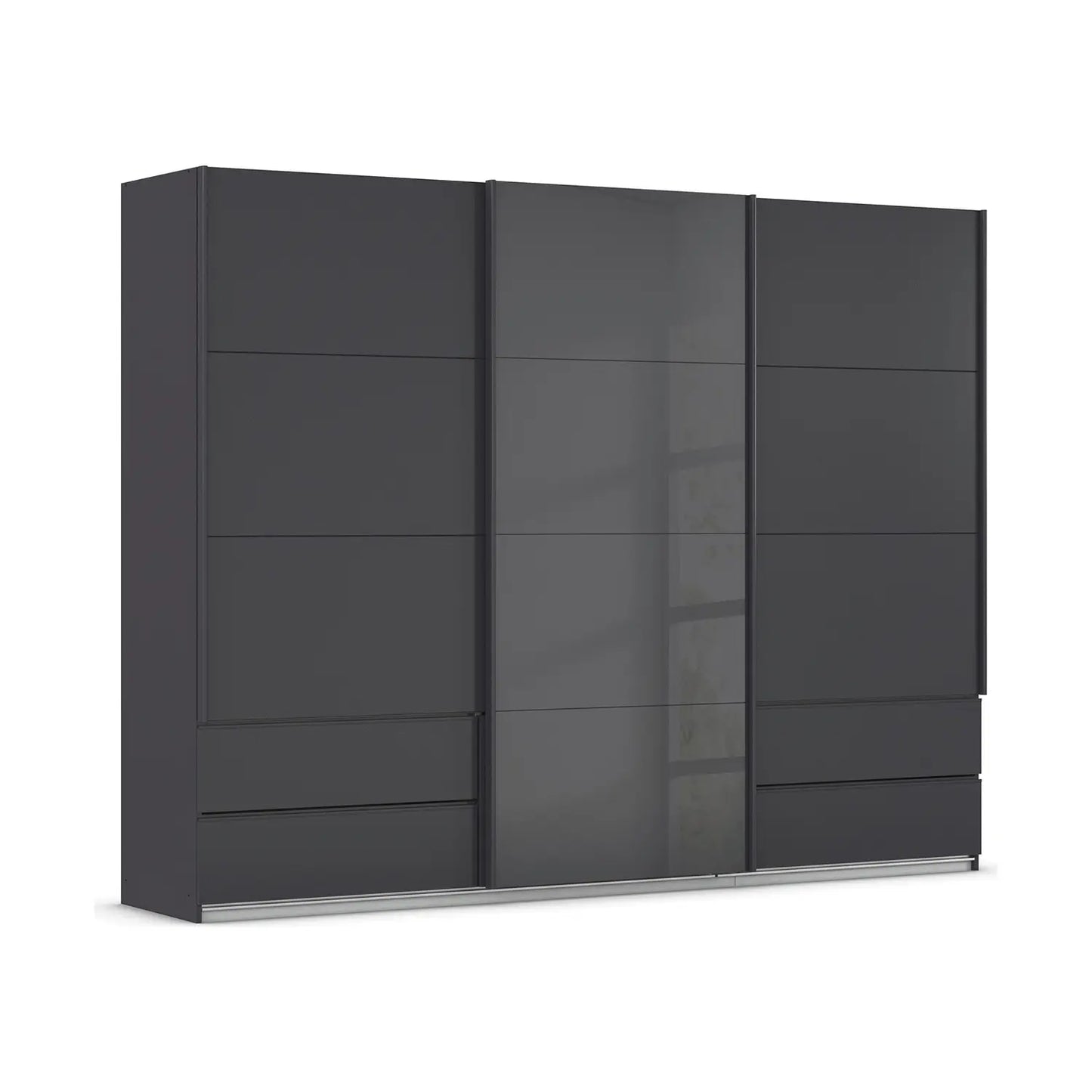 Elon 181cm Graphite & Basalt Glass Sliding 3 Door Wardrobe with Drawers
