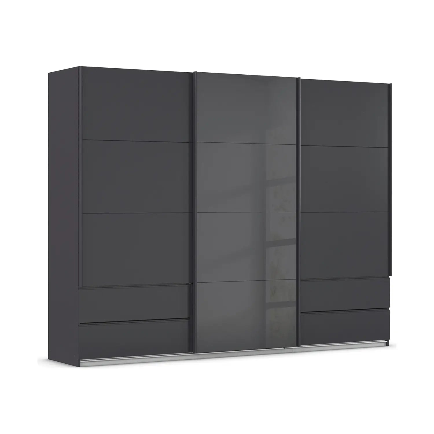 Elon 181cm Graphite & Basalt Glass Sliding 3 Door Wardrobe with Drawers