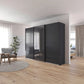 Elon 181cm Graphite & Basalt Glass Sliding 3 Door Wardrobe with Drawers - Styled in a Bedroom