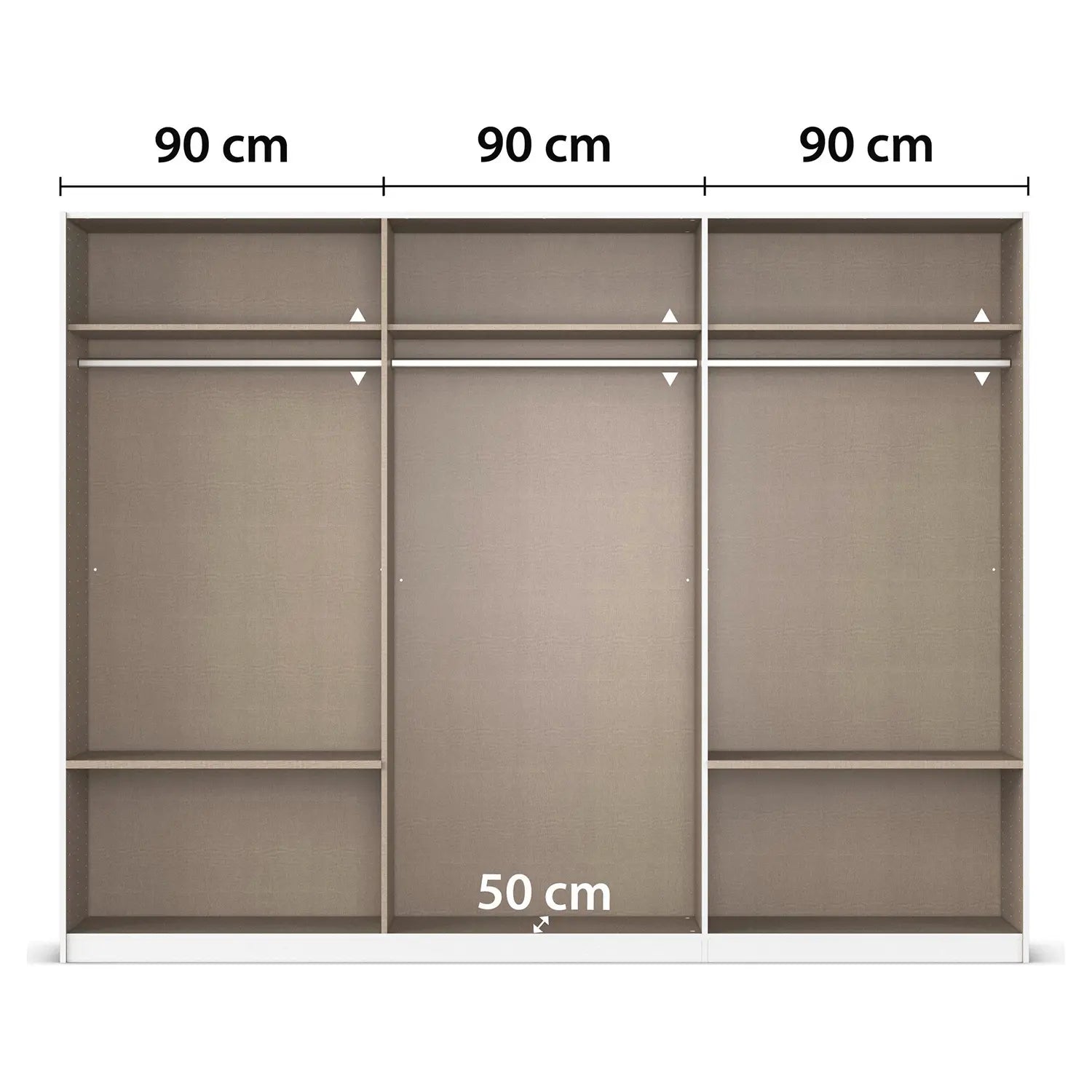 Elon 181cm Graphite & Basalt Glass Sliding 3 Door Wardrobe with Drawers - Interior view