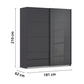 Elon 181cm Graphite & Basalt Glass Sliding 2 Door Wardrobe with Drawers - Dimensions