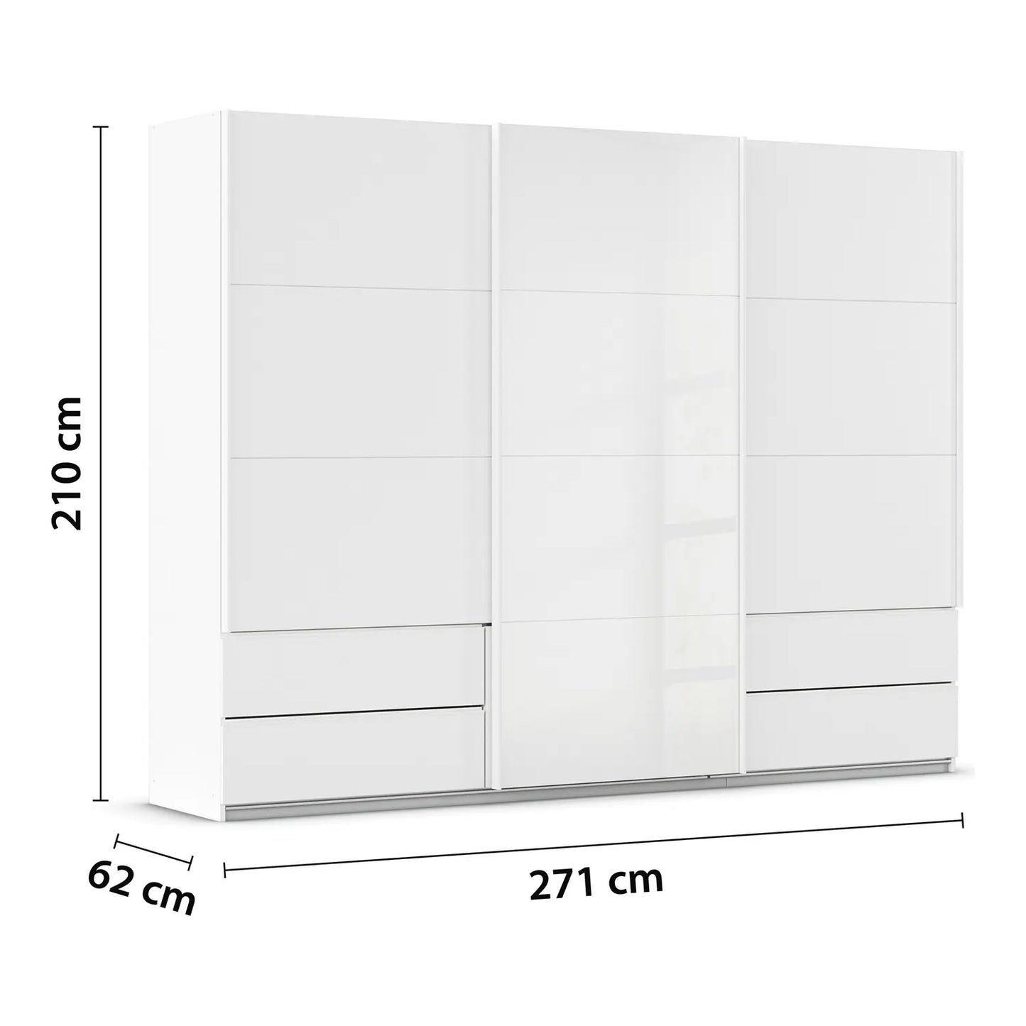 Elon 181cm White 3 Door Sliding Wardrobe with Drawers - Dimensions