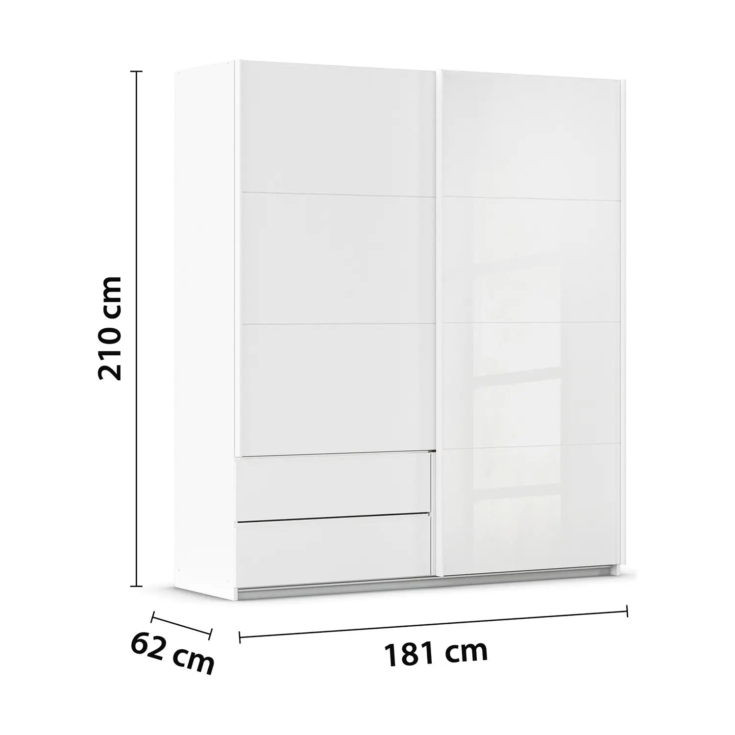Elon 181cm White 2 Door Sliding Wardrobe with Drawers - Dimensions