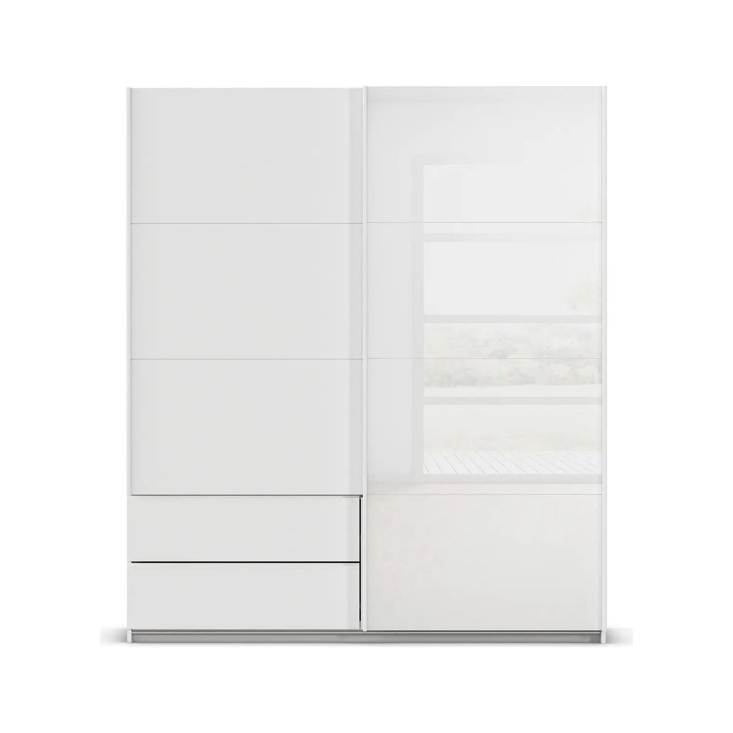 Elon 181cm White 2 Door Sliding Wardrobe with Drawers - Front view