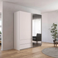 Elon 181cm White Sliding 2 Door Wardrobe with Drawers & Grey Mirror - Styled in a Bedroom