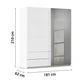 Elon 181cm White Sliding 2 Door Wardrobe with Drawers & Grey Mirror - Dimensions
