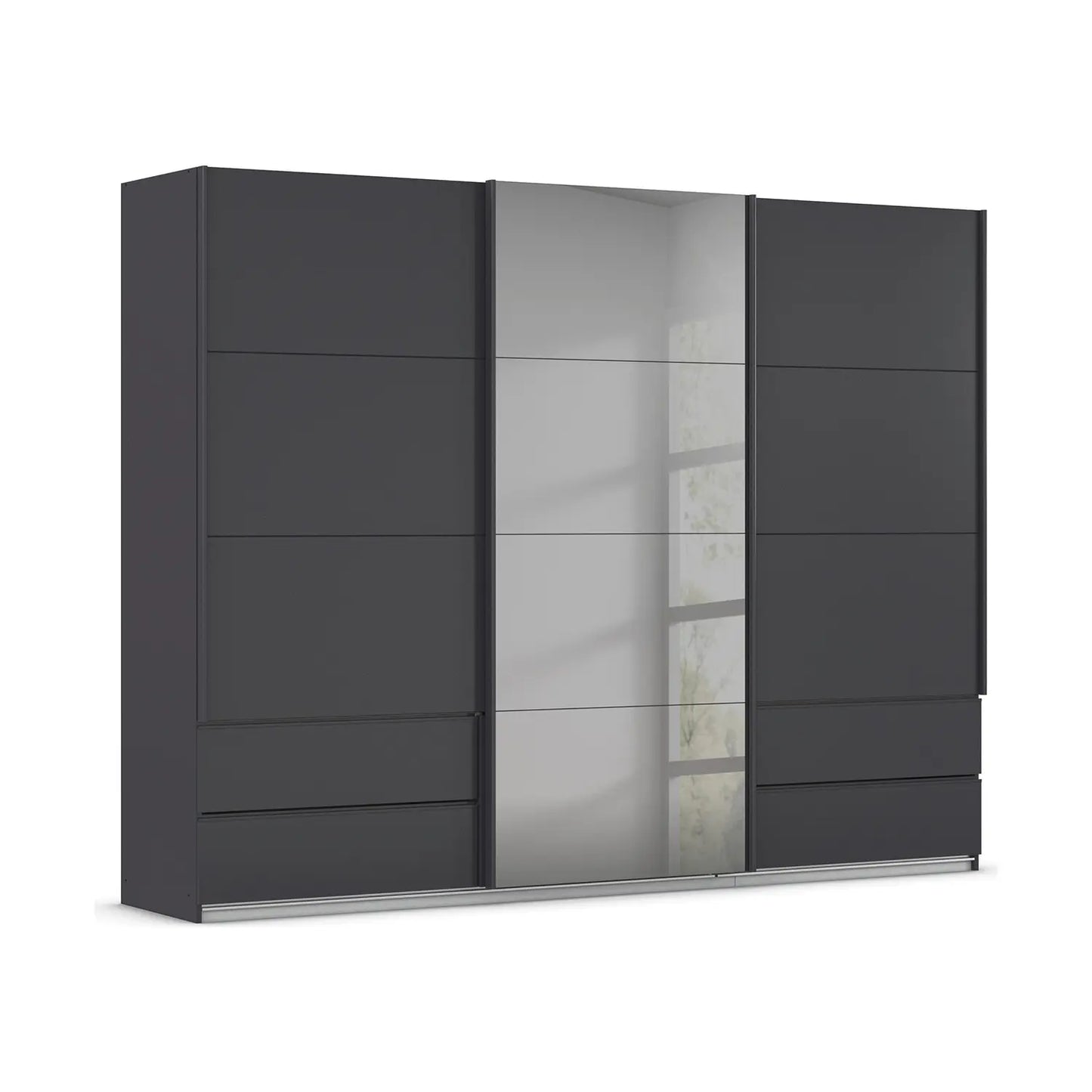 Elon Metallic Grey 181cm Sliding 3 Door Wardrobe with Drawers & Grey Mirror