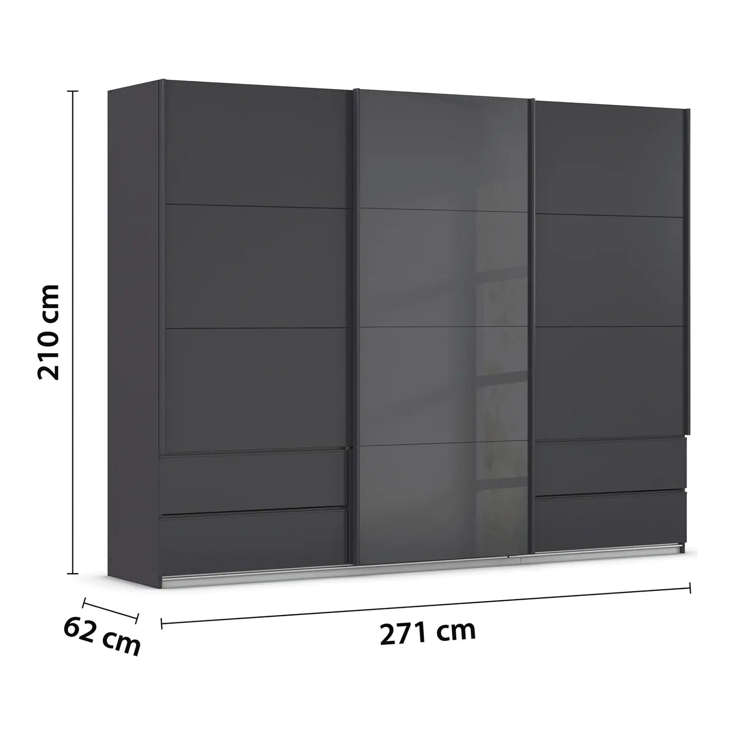 Mali 3 Sliding door Wardrobe with Mirror - Dimensions