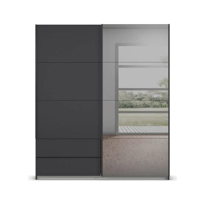 Elon Metallic Grey 181cm Sliding 2 Door Wardrobe with Drawers & Grey Mirror - Front view