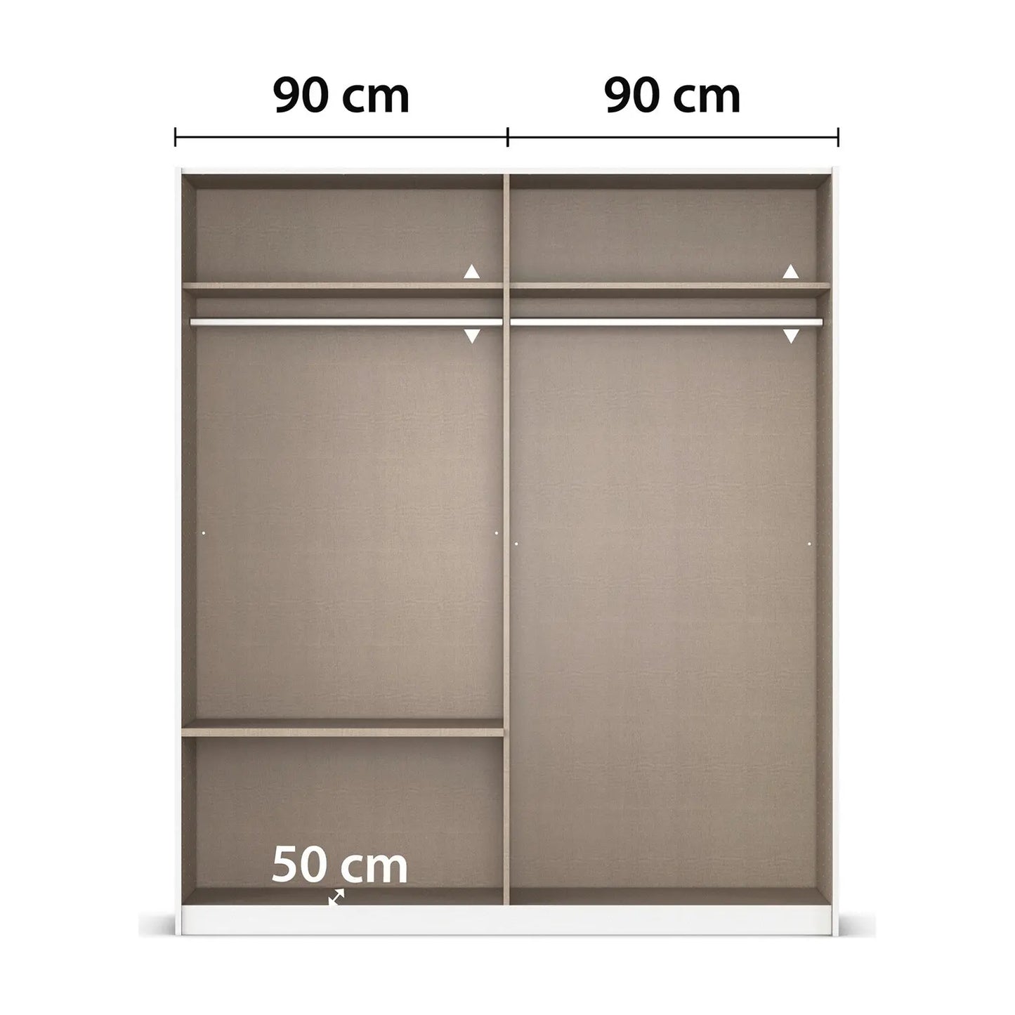 Elon 181cm White Sliding 2 Door Wardrobe with Drawers & Grey Mirror - Interior view