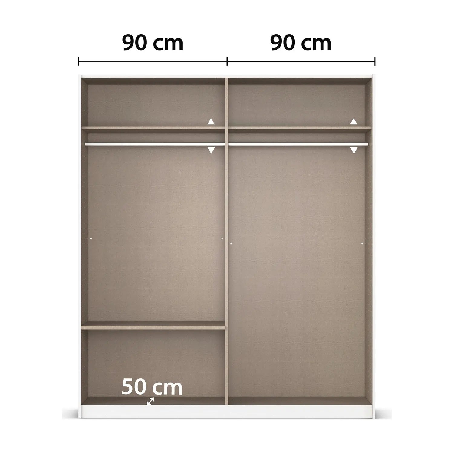 Elon 181cm White Sliding 2 Door Wardrobe with Drawers & Grey Mirror - Interior view