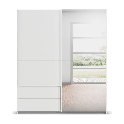 Elon White 181cm Sliding 2 Door Wardrobe with Drawers & Mirror - Front view