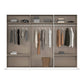 Elon 181cm White Sliding 3 Door Wardrobe with Drawers & Grey Mirror - Interior view Styled in a Bedroom