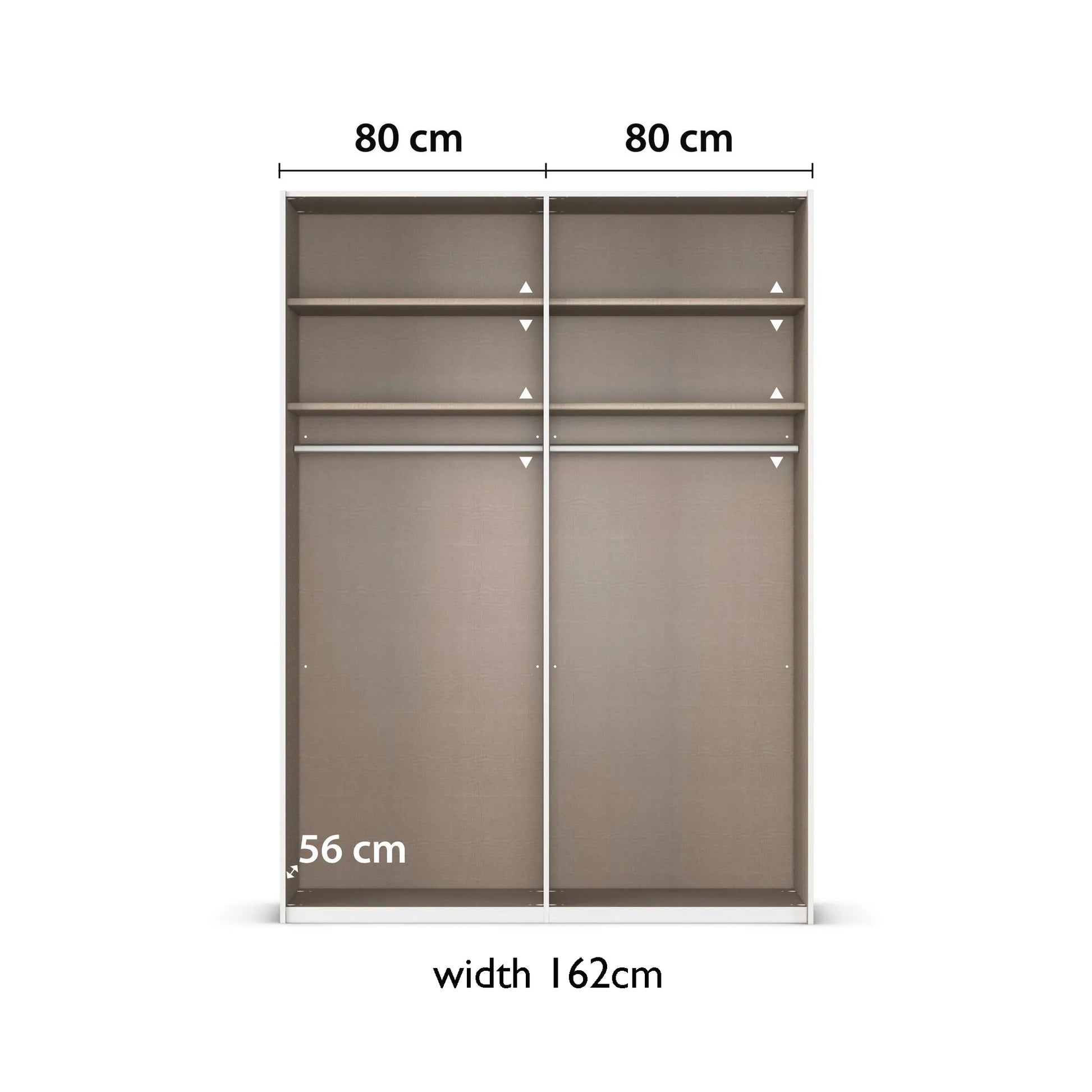 Wardrobe with dimensions labeled on a white background -Width 162cm
