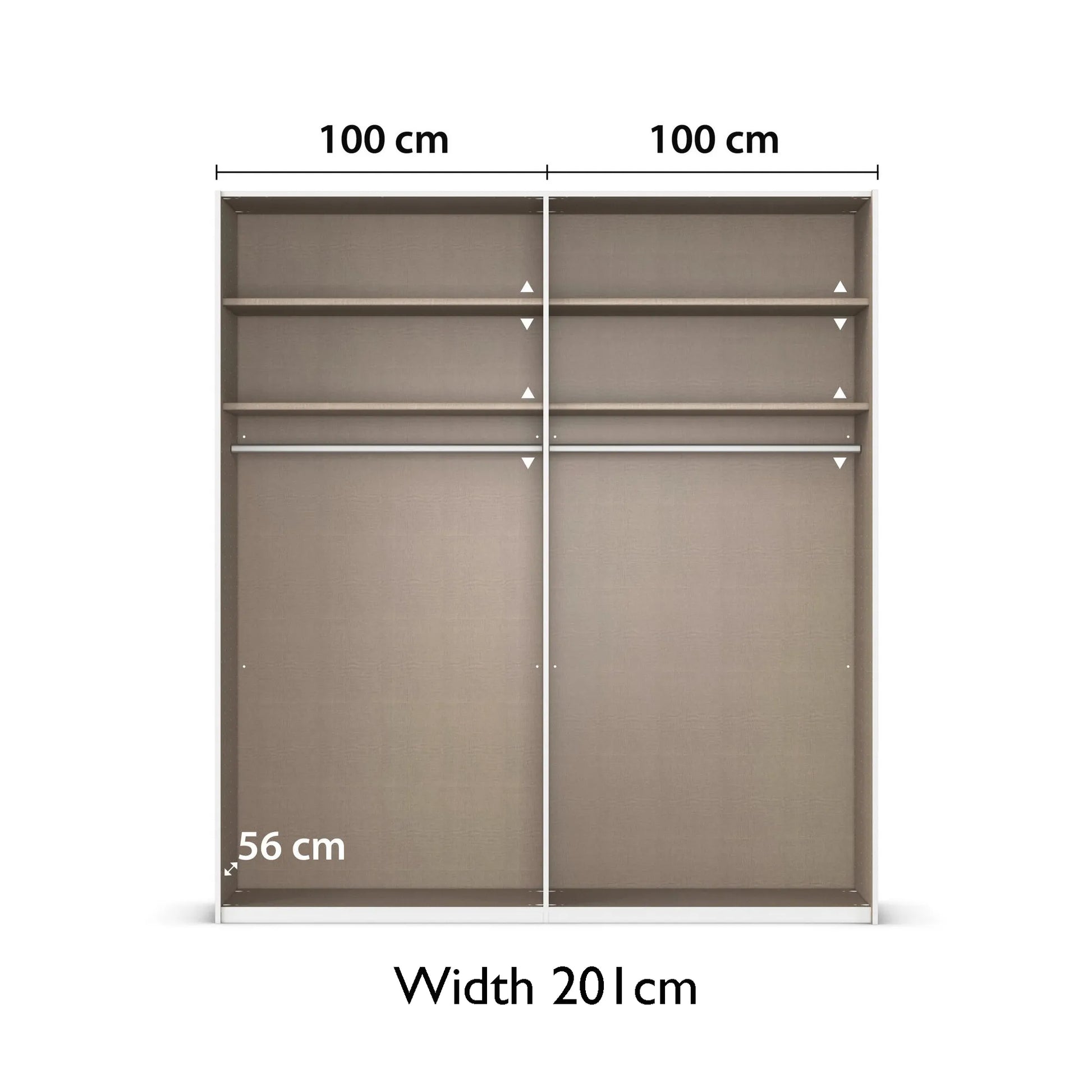 Wardrobe with dimensions labeled on a white background