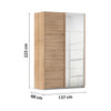 Wooden wardrobe with dimensions on a white background