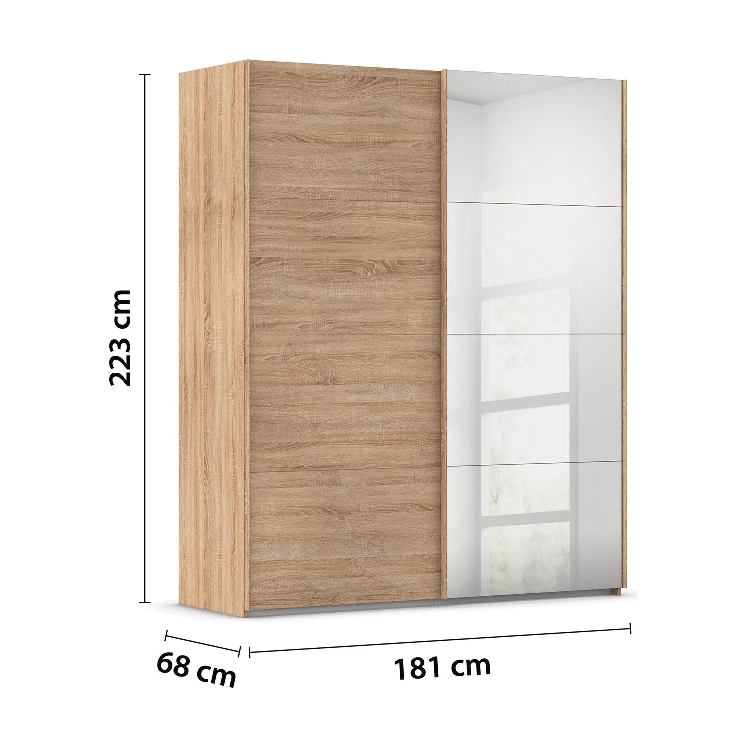 Eve 2 Door Sliding Wardrobe in Sonoma Oak with Mirror width 181cm