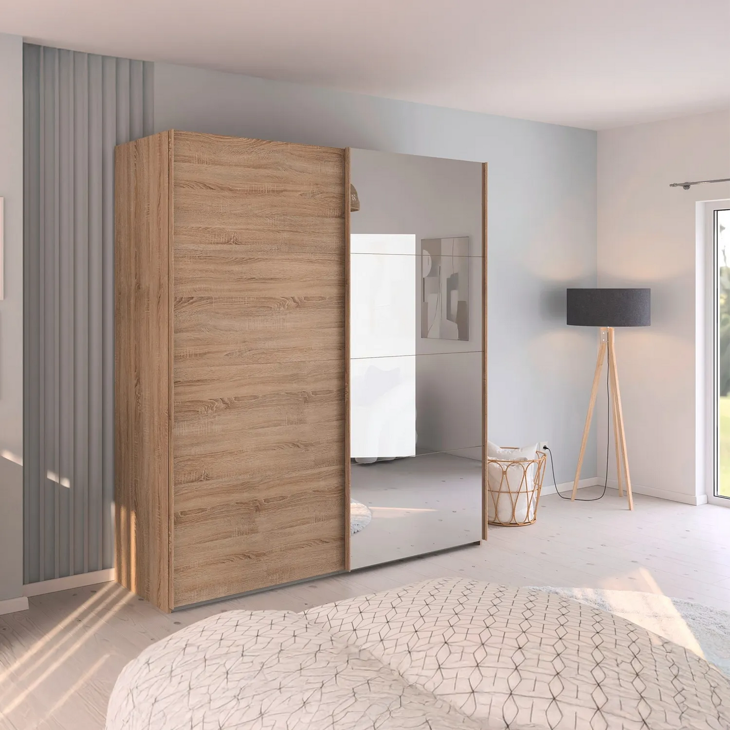 Rauch Eve Wooden wardrobe with mirror in a modern bedroom setting