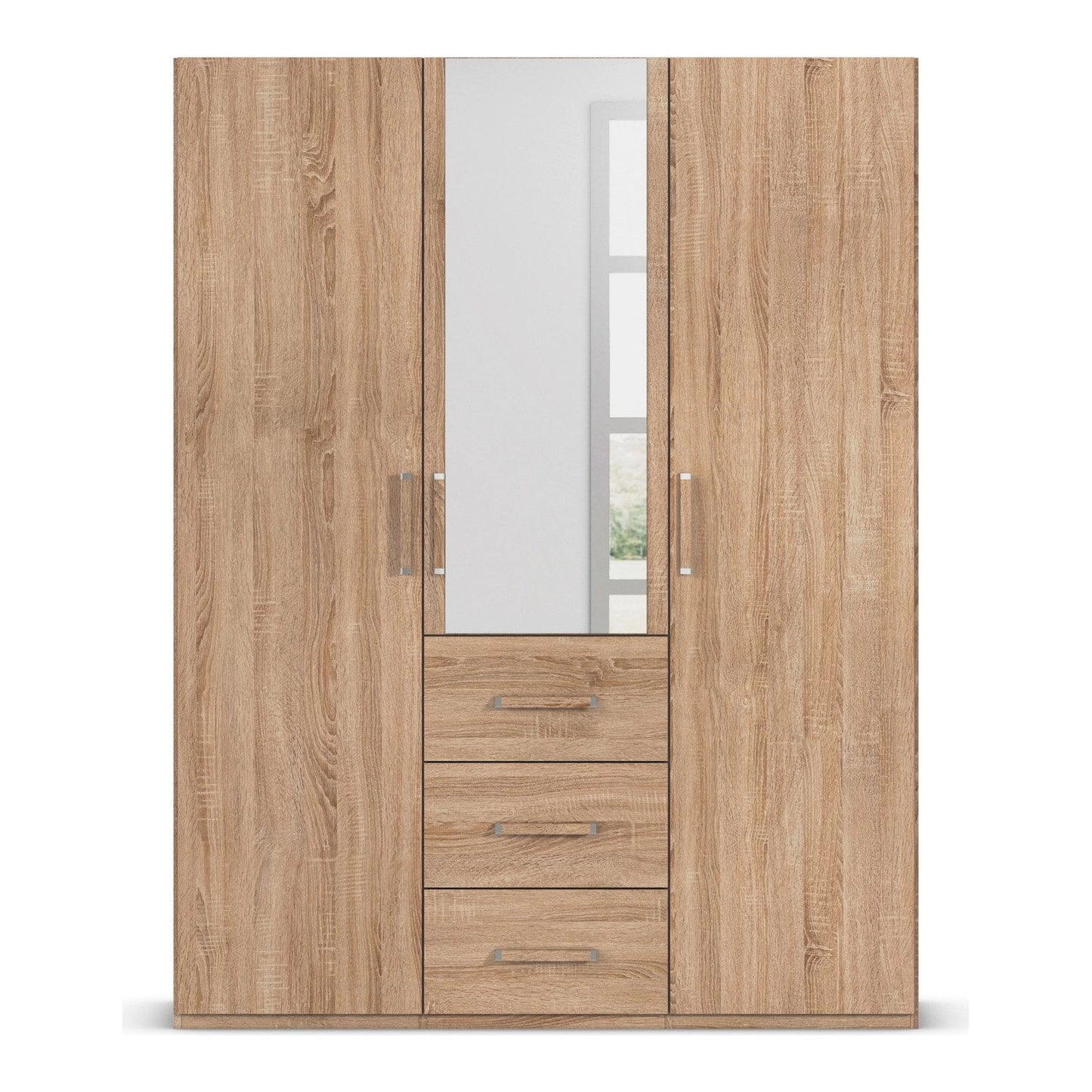With Mirror 3 Door 3 Drawer Sonoma Oak Wardrobe