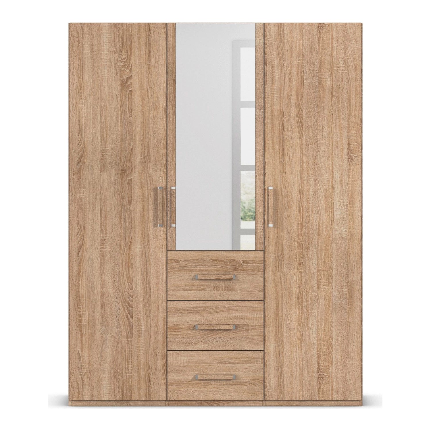 With Mirror 3 Door 3 Drawer Sonoma Oak Wardrobe