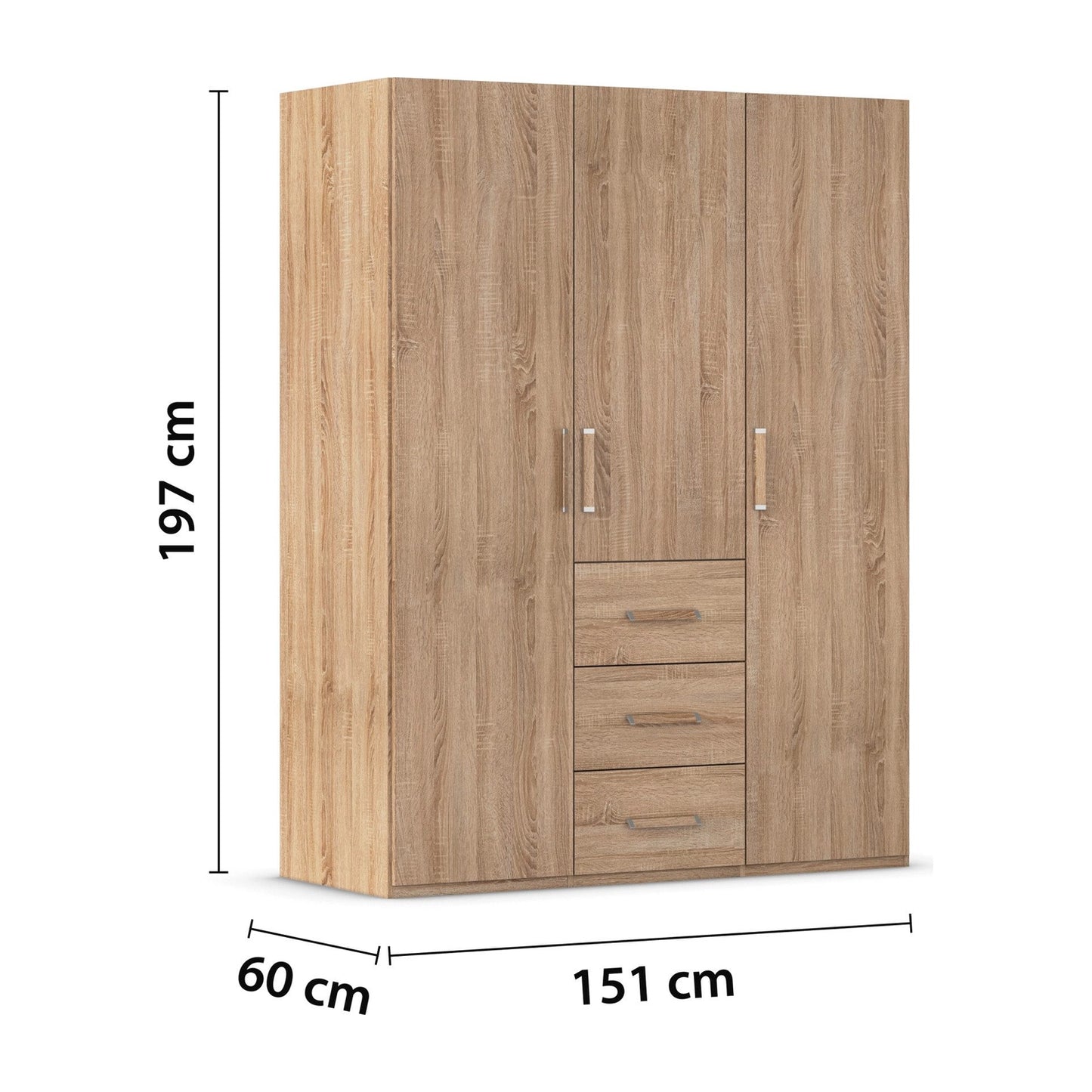 Rauch Eve Sonoma Oak 3 Door 3 Drawer Wardrobe Height 197 cm