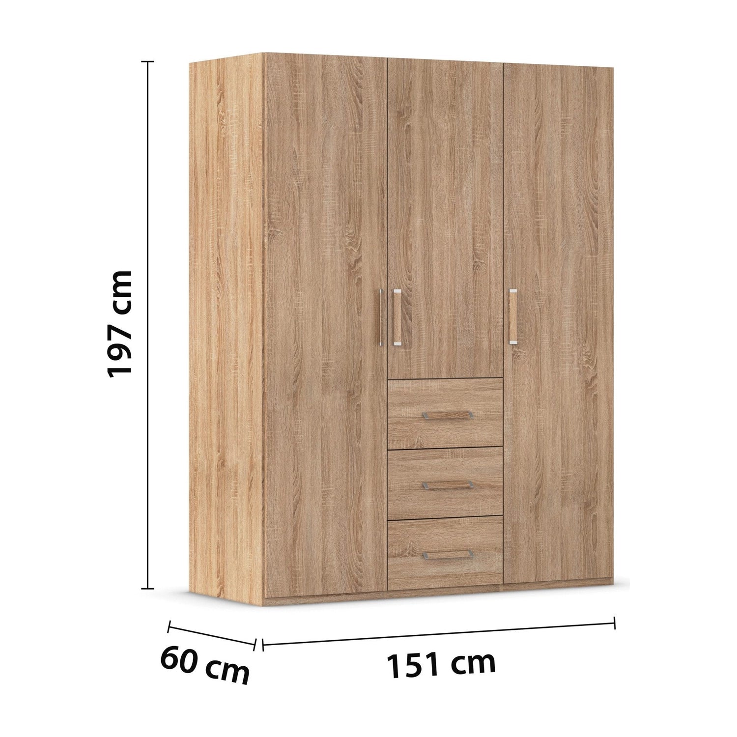 Rauch Eve Sonoma Oak 3 Door 3 Drawer Wardrobe Height 197 cm