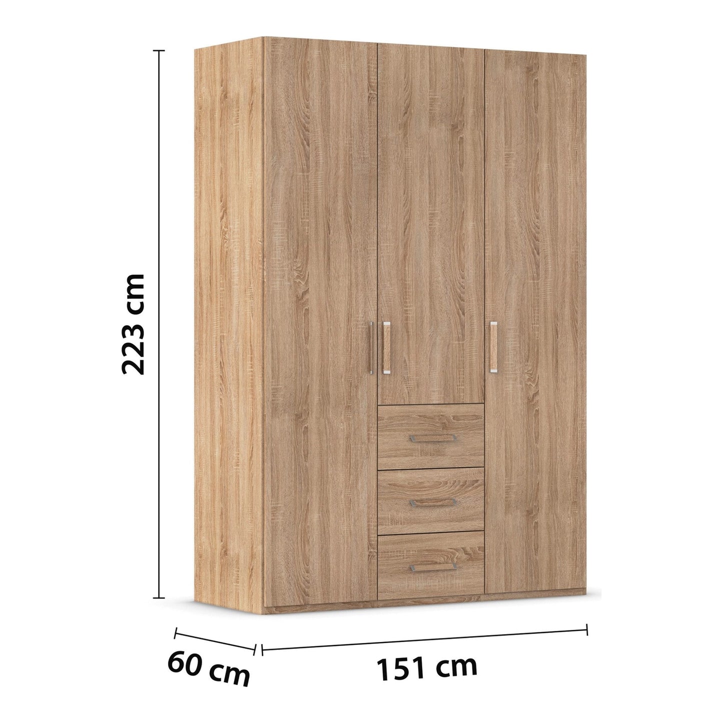 Rauch Eve Sonoma Oak 3 Door 3 Drawer Wardrobe Height 223 cm