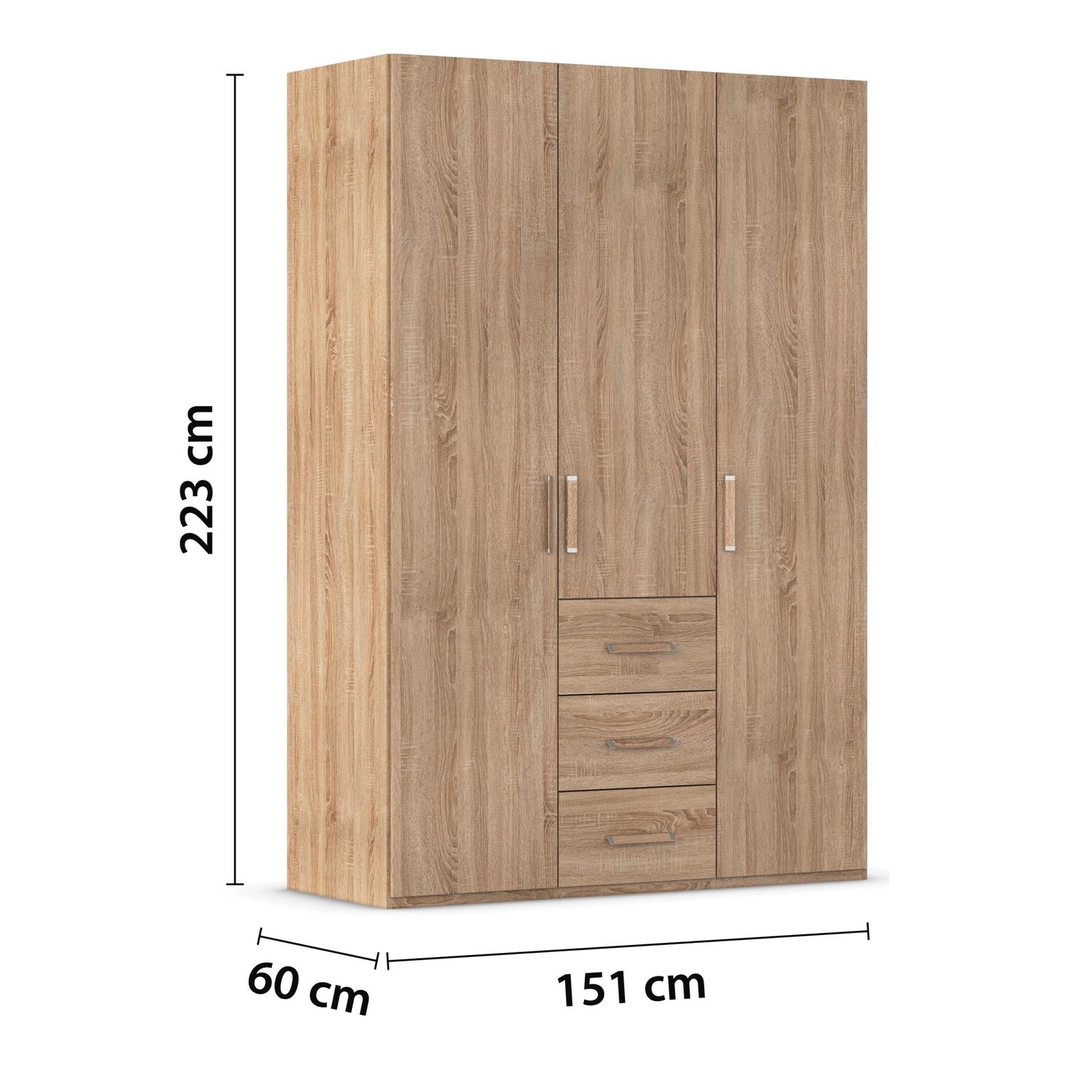 Rauch Eve Sonoma Oak 3 Door 3 Drawer Wardrobe Height 223 cm
