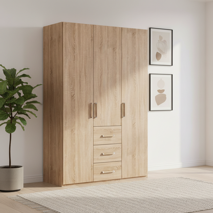 Eve Sonoma Oak 3 door 3 Drawers Wardrobe