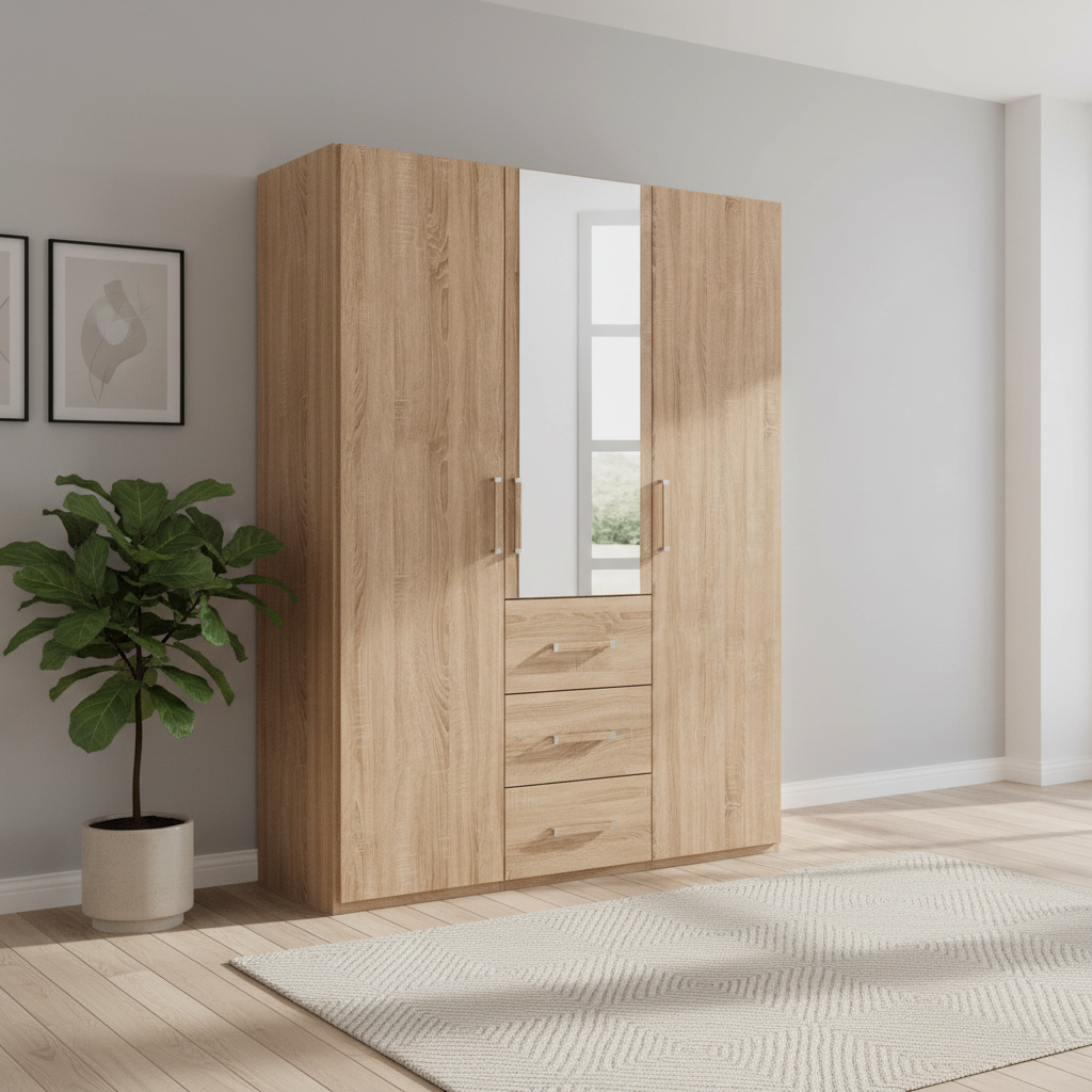 Eve Sonoma Oak 3 door 3 Drawers Wardrobe