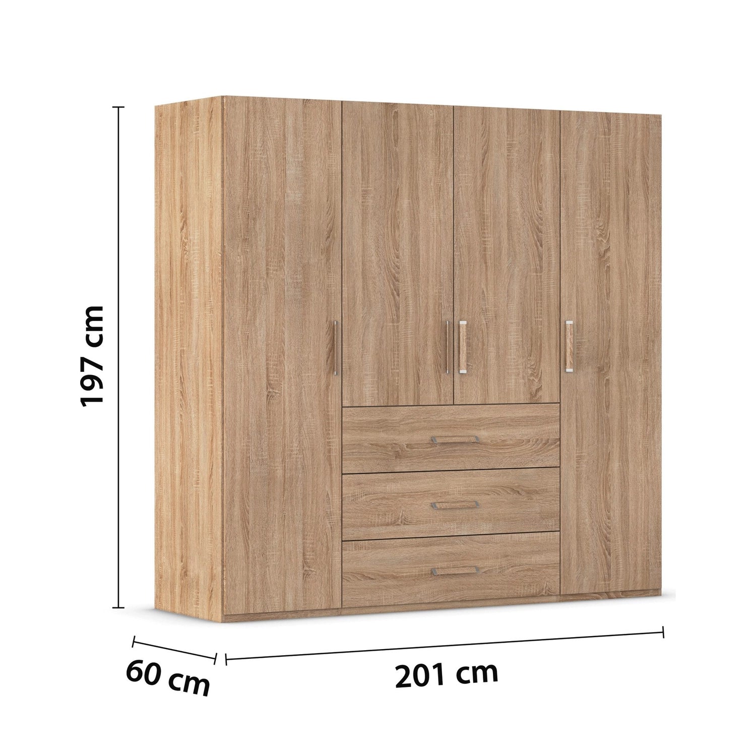 Rauch Eve Sonoma Oak 4 Door 3 Drawer Wardrobe height 197 cm