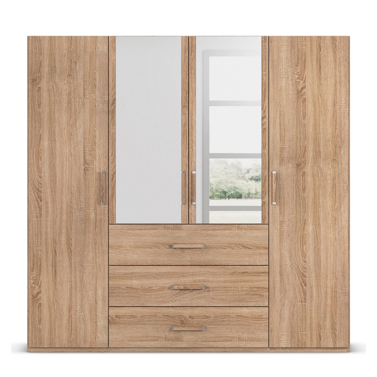 With Mirror 4 Door 3 Drawer Sonoma Oak Wardrobe